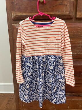 Mini Boden Coral and Navy Striped Knit Top